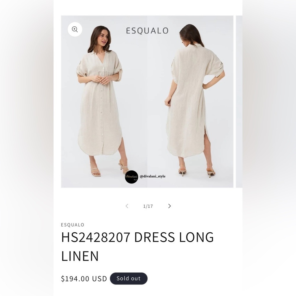 ESQUALO Long Linen Lightweight Dress Casual Resort Natural NWT Size 2XL